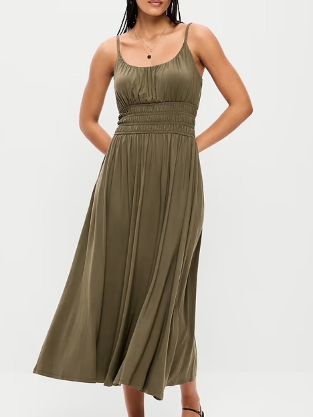 NWT - Old Navy Stretch Jersey Fit& Flare Smocked Waist Midi Dress - Size M Tall